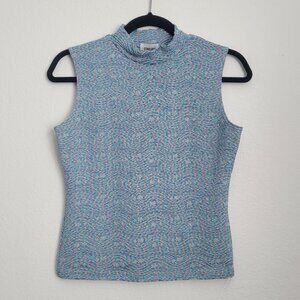 Vintage Rainbow Thin Knit Mock Neck Tank Top Size M Blue Preppy